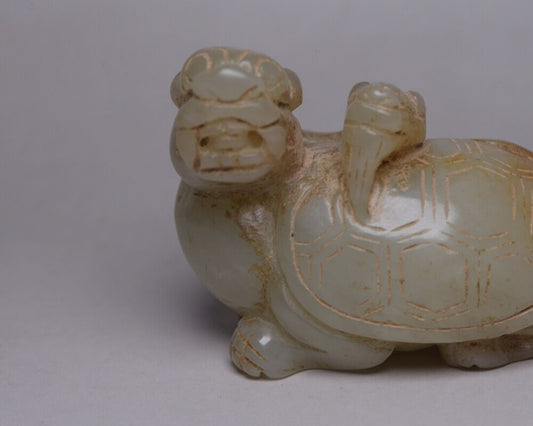 Collection China Hetian Jade Carved Dragon Turtle Statue Exquisite Figurines Art