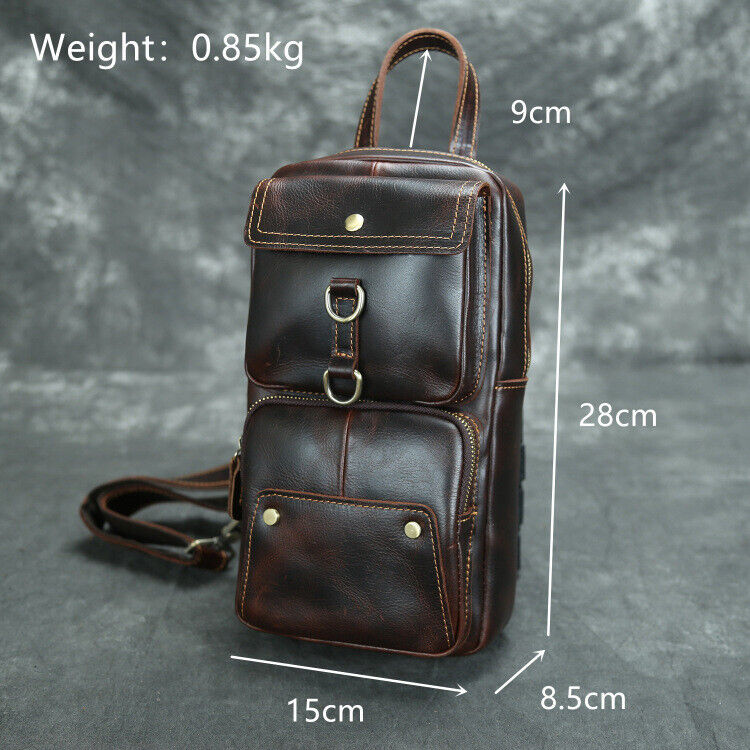 Men's Sling Backpack Crazy Horse Leather Large Capacity Chest Bag Crossbody Bag