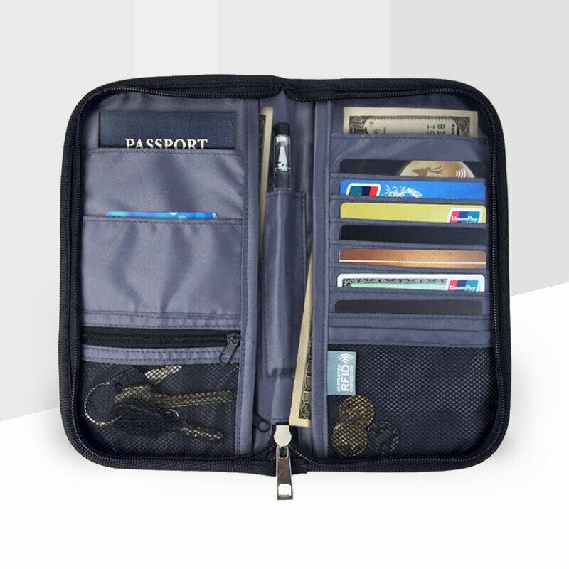 RFID Blocking Passport Organiser Travel Card Storage Bag Phone Pouch Antitheft