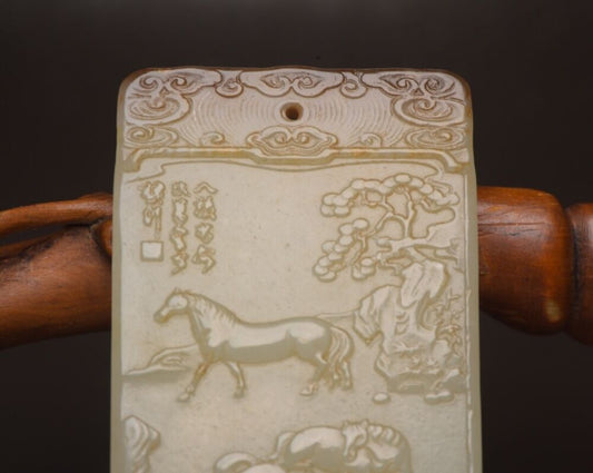 Chinese Beautiful Natural Hetian Jade Carved Horse Statue Exquisite Jade Pendant