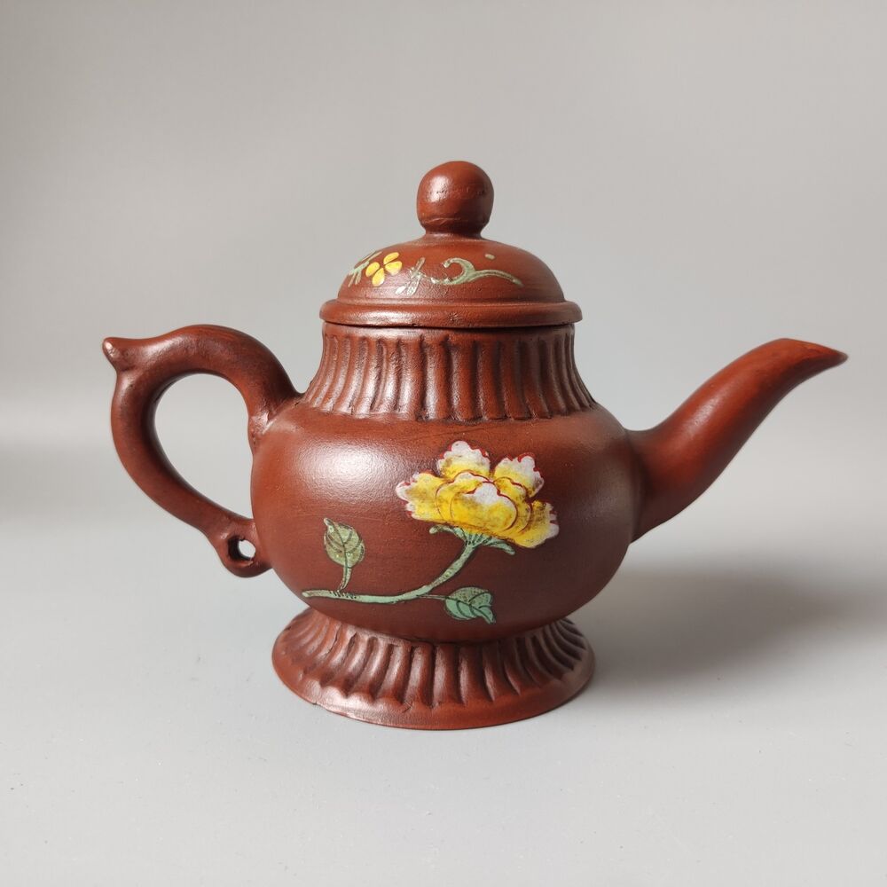 Vintage Chinese Yixing Purple Clay Teapot Zisha Ceremony Painted Fine Teaware