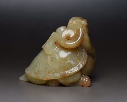 Collection Chinese Natural Hetian Jade Carved Dragon Turtle Statue Figurines Art