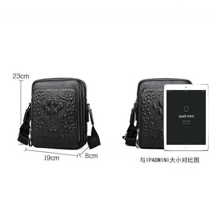 100% Cow Leather Crocodile Embossed Black Men's Business Shoulder/Messenger bags