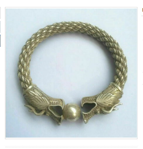 Rare Collectible Antique Tibet Silver Bangle Handwork Auspicious Dragon Bracelet