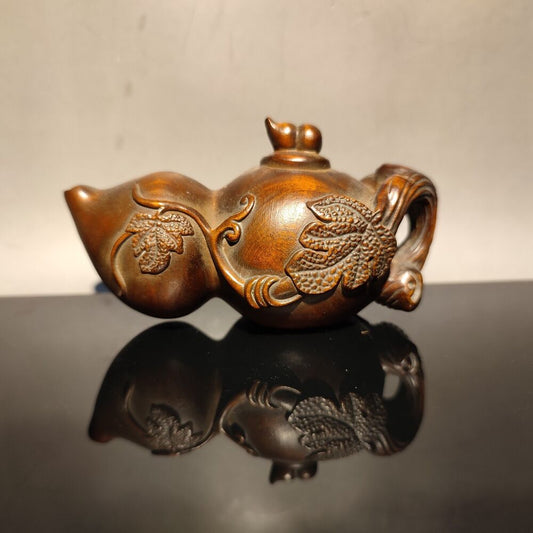 vintage carved wooden gourd statue wood Boxwood small gift Good luck Mahjong pot