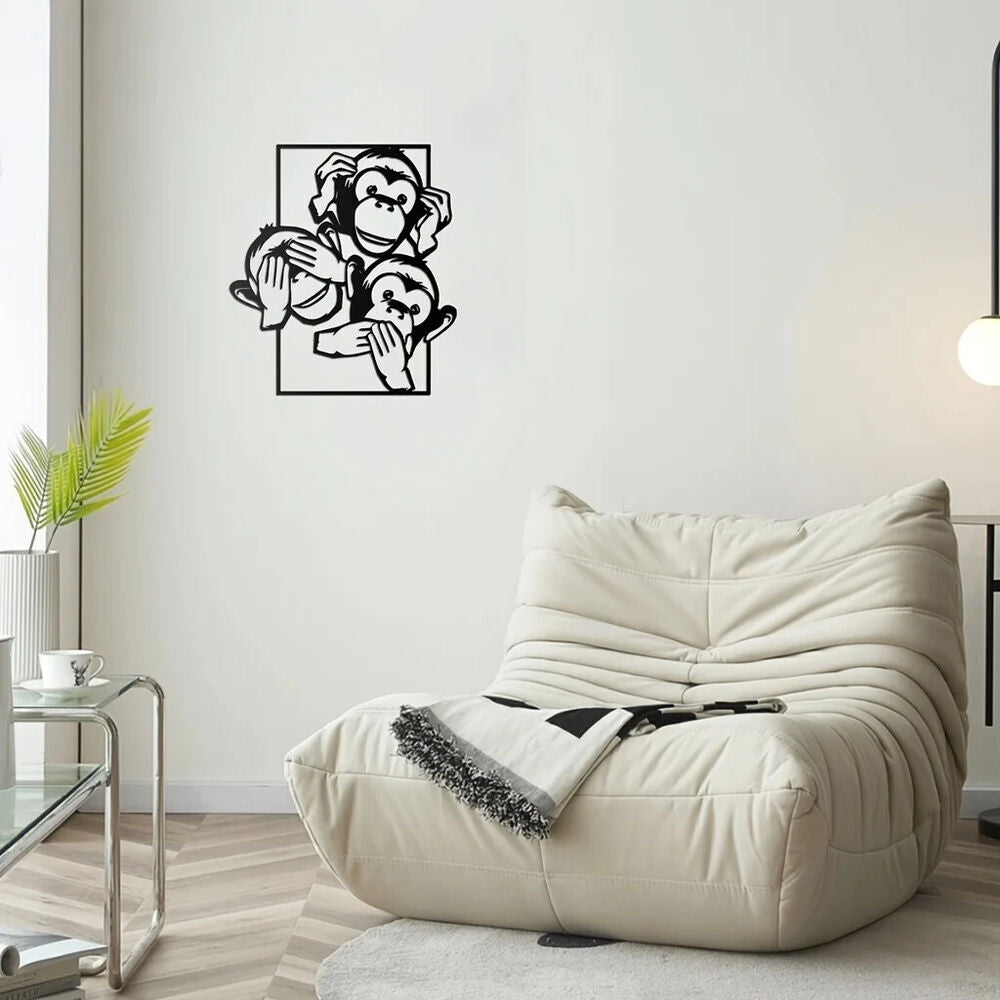 Three Big Mouth Monkeys Metal Wall Decor, Modern Wall Decor Bedroom Decor