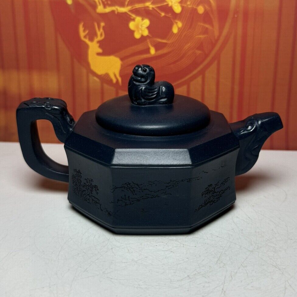 Vintage Chinese Yixing Purple Clay Teapot Zisha Ceremony Carving Collectible Art