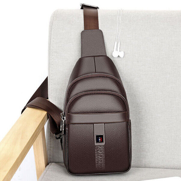 100% Genuine Leather Crossbody Bag Chest Bag Hiking Sling Backpack Shoulder Bag