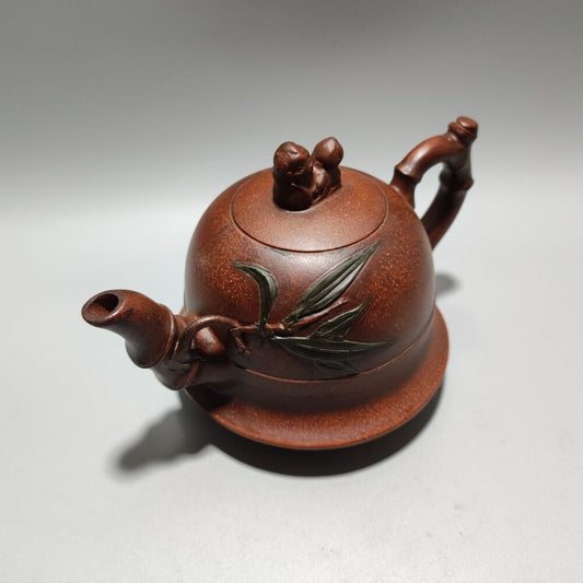 Vintage Chinese Yixing Purple Clay Teapot Zisha Ceremony Ceramic Bamboo Teaware