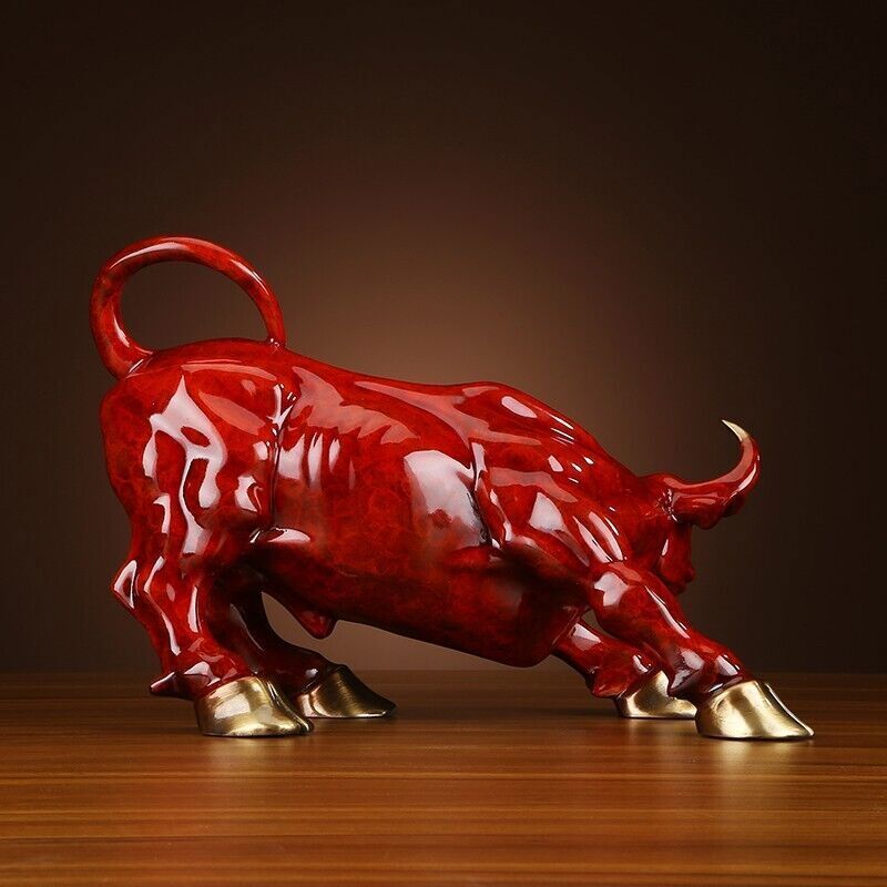 21cm,BRASS Wall Street Bull Sculpture Cow Cattle OX Statue Modern home Art 1200g