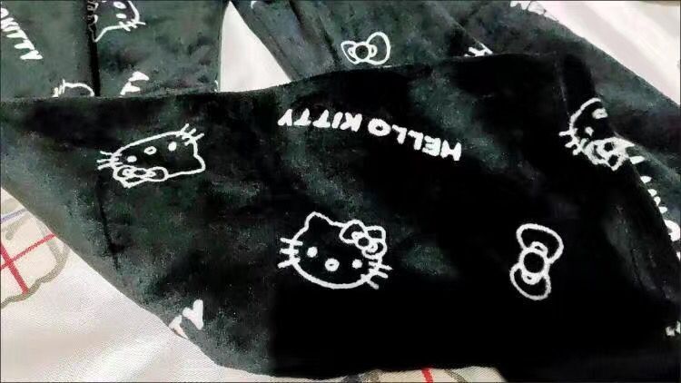 Cute Women Girl Black Hello Kitty Pants Warm Autumn Winter Pajamas Trousers Gift