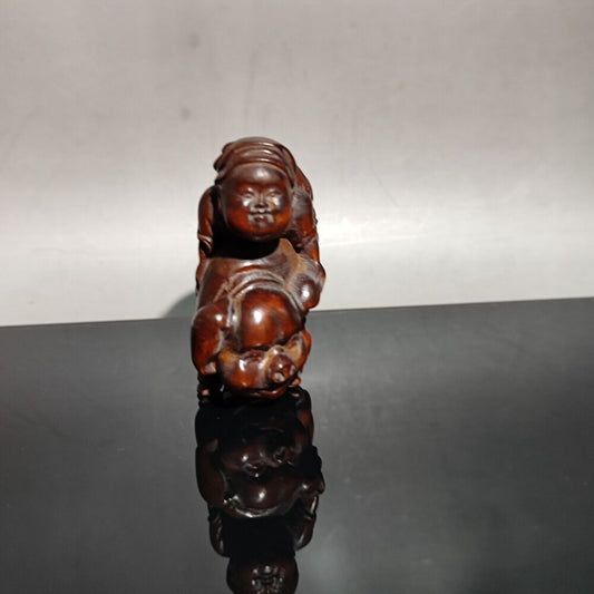 vintage wood carving mini home decor wooden Boxwood pig statue car decoration