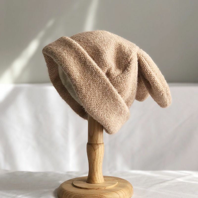 Hats Women Draping Rabbit Ears Rabbit Fur Autumn Winter Knitted Wool Warm Cotton