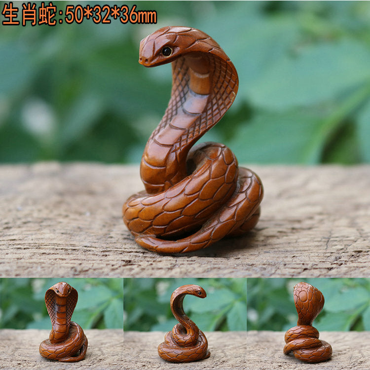 2" Hand Carved Boxwood Netsuke : Zodiac Snake