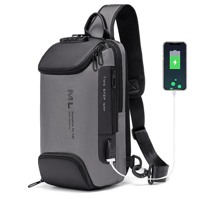 Men's Lock Shoulder Bag USB Cross Body Chest Bags Travel Crossbody Pack Pack