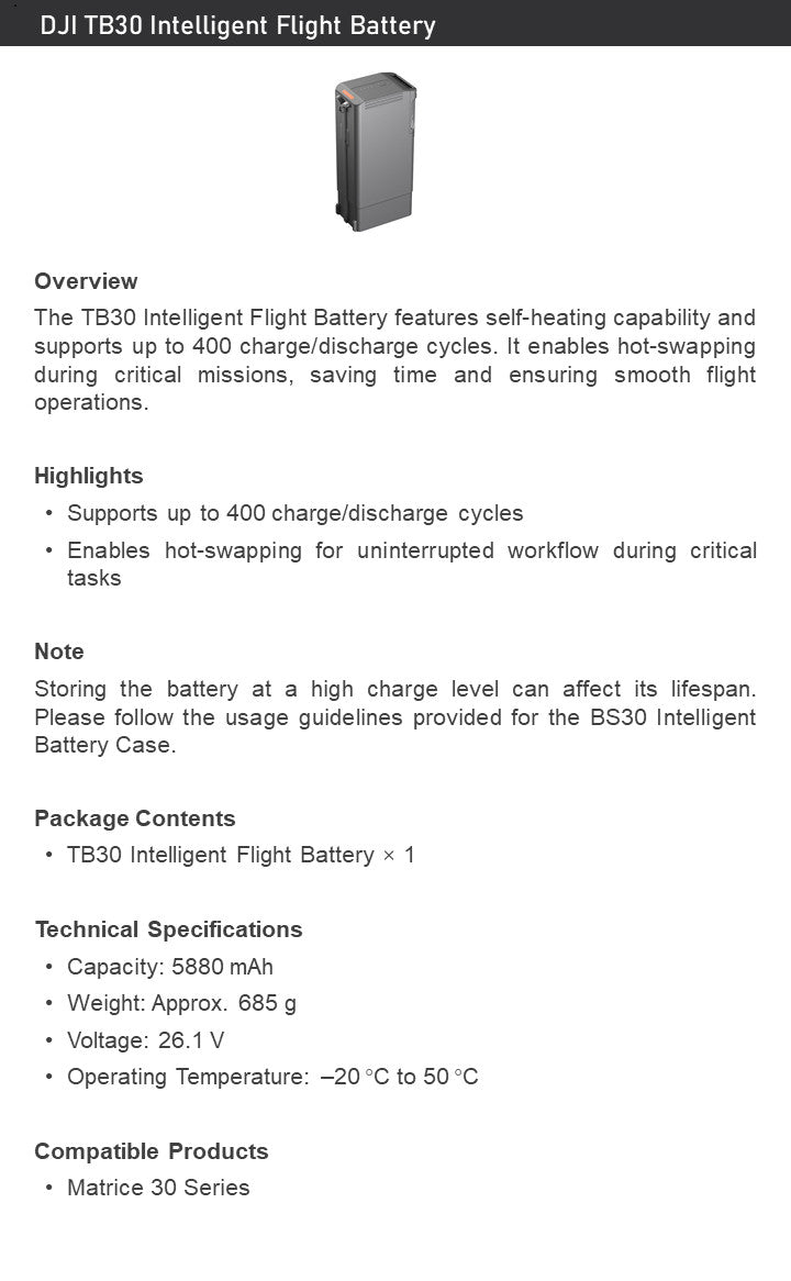 DJI TB30 Intelligent Flight Battery – Hot-Swap 5880mAh for Matrice 30 Series