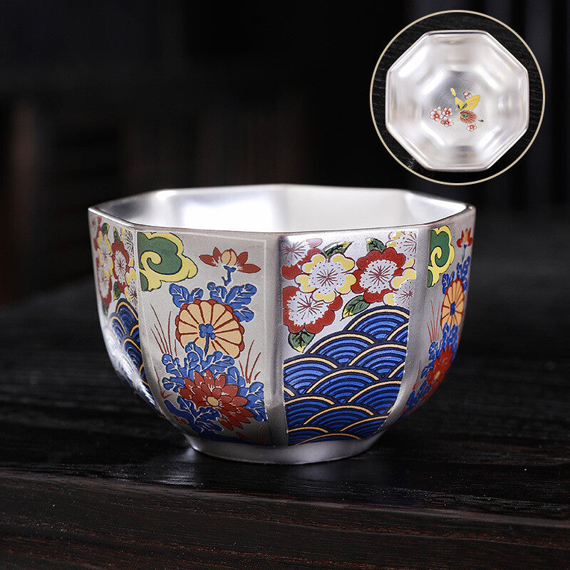 Pure Silver Tea Cup Porcelain Color Enamel Master Cup Jianzhan Sterling Silver