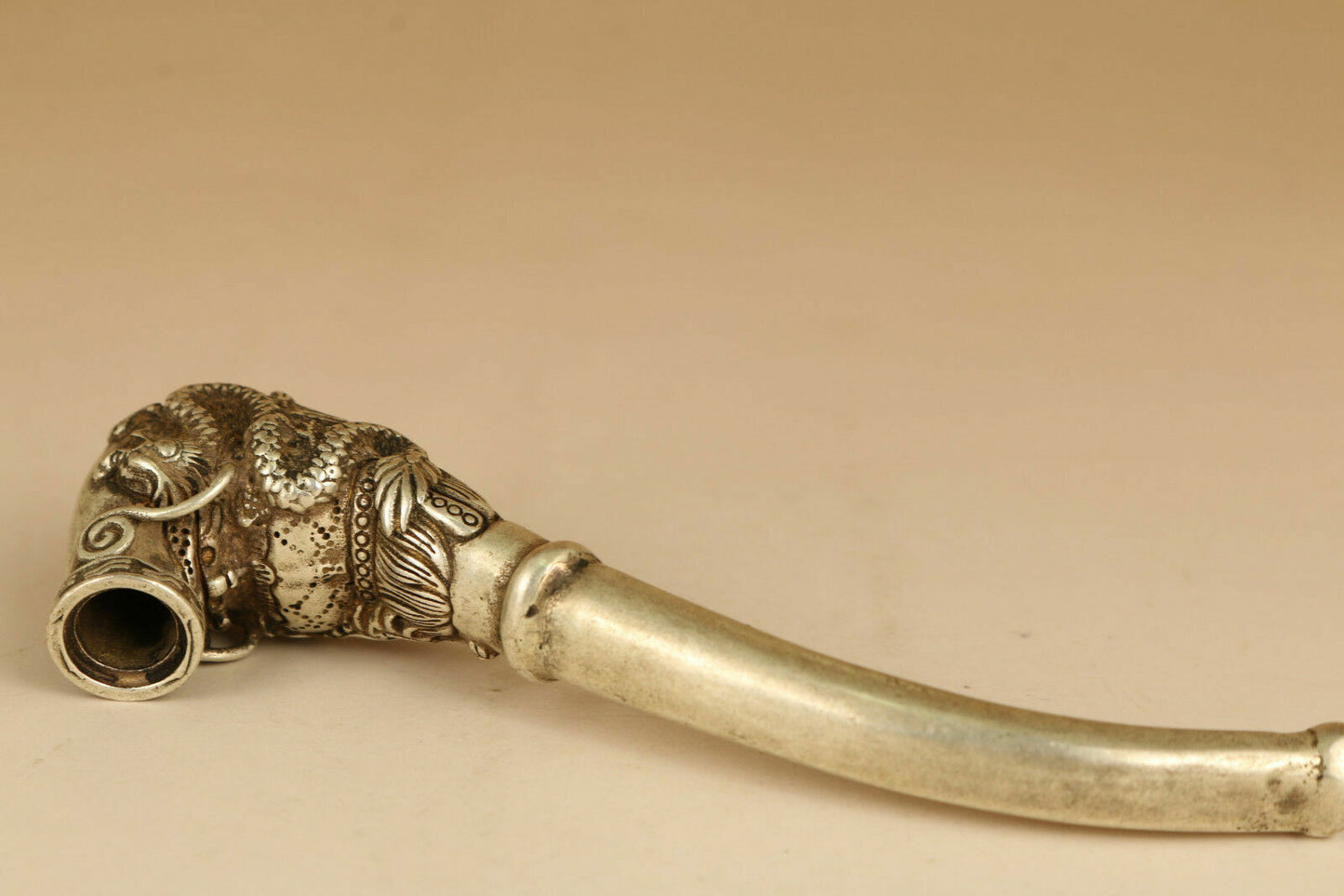 Rare Tibet Silver copper Smoking Tool Statue Old Sacred Opening Dragon Head pipe