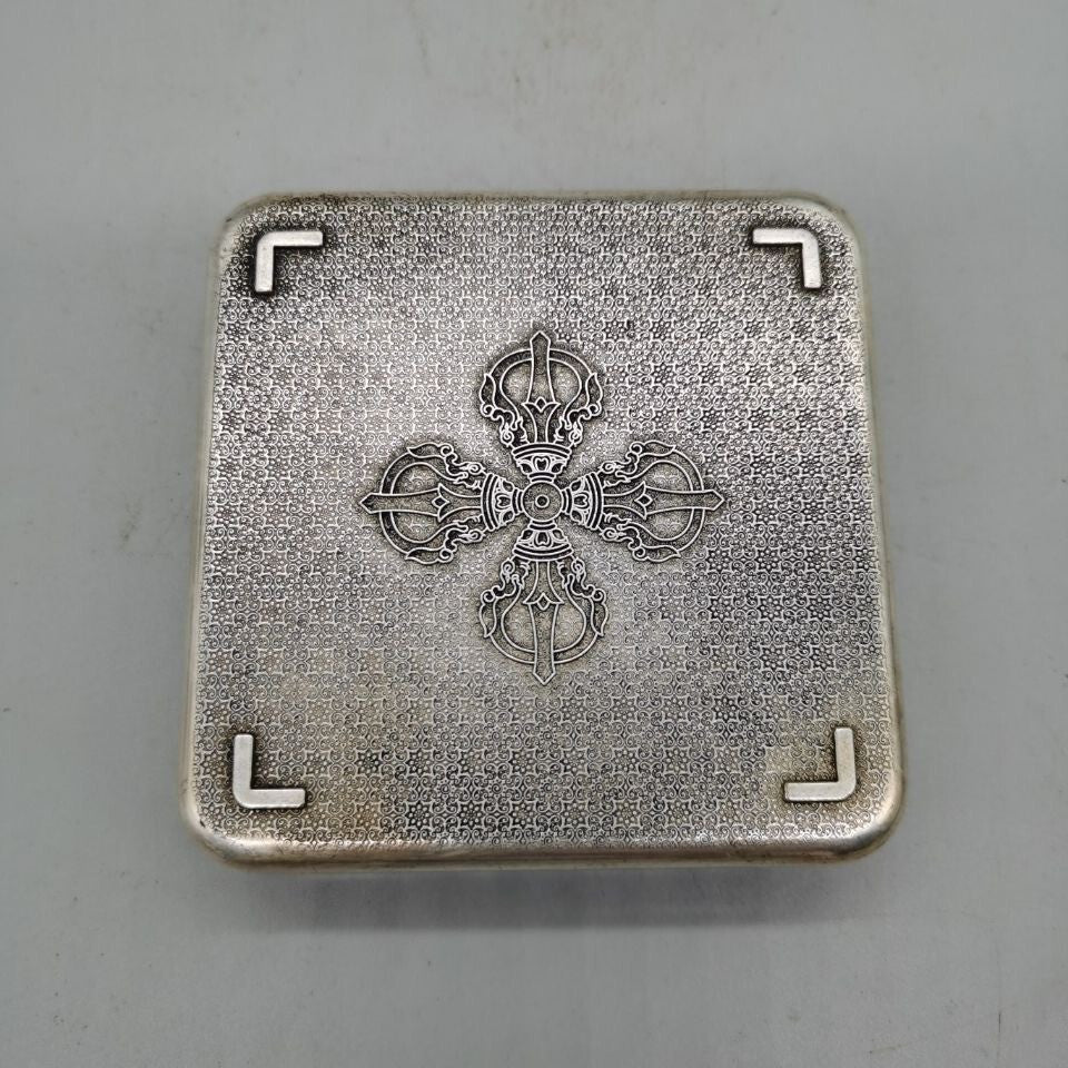 Rare Chinese miao silver tibet silver OLD handmade lotus flower inkstone box