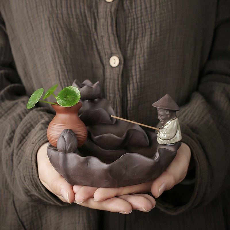 13.8CM Retro Purple Clay Incense Burner Incense Household Tea Pet Ornament