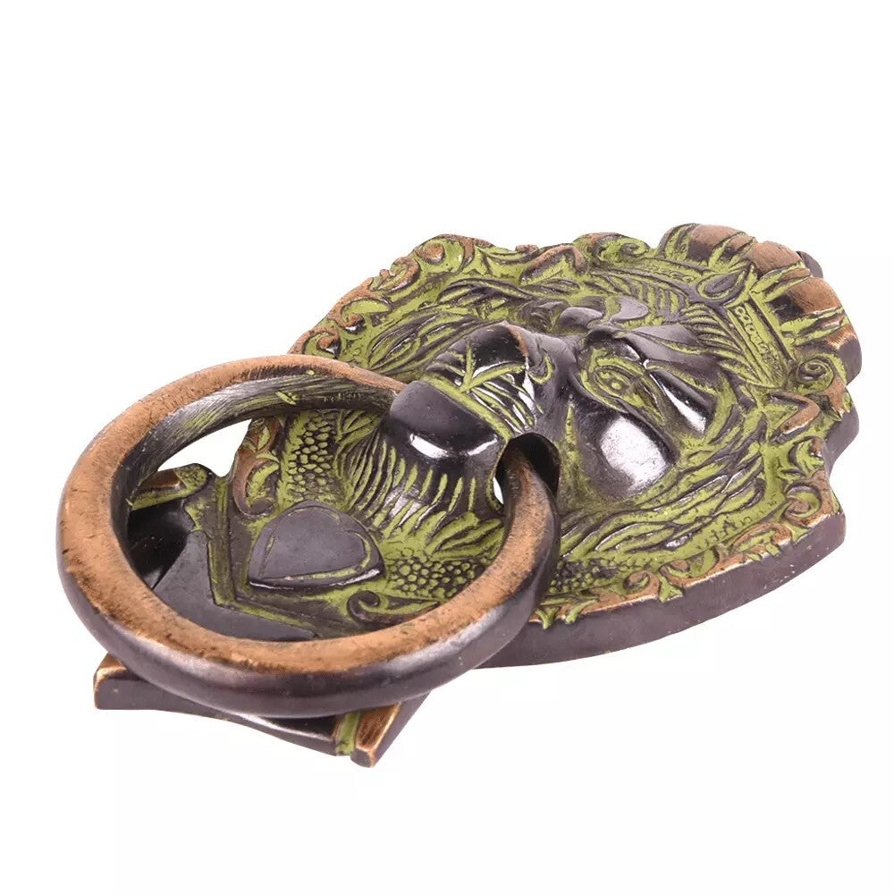 Antique Look Brass Lion Head Door Knocker Ring With Patina Door Bell Home Decor