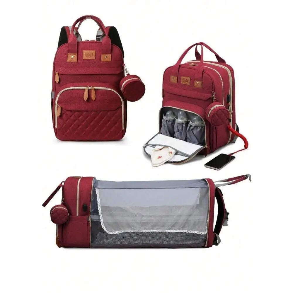 3-in-1 Baby Travel Diaper Bag with Foldable Bed