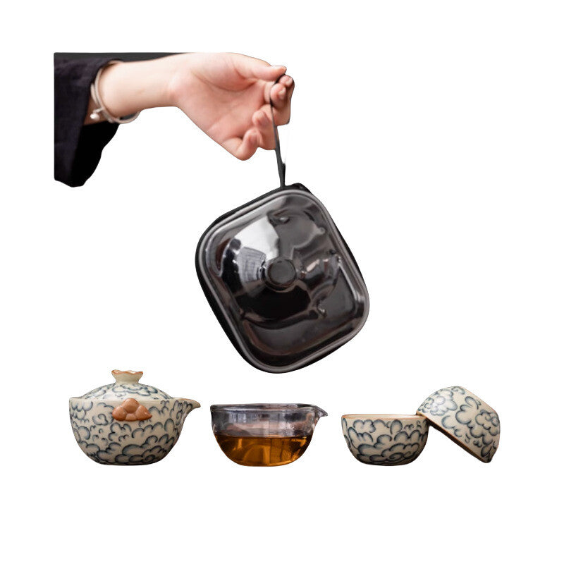 Portable Tea Set With Travel Bag Ceramic Tea Pot Matching Cup Glass Pitcher New
