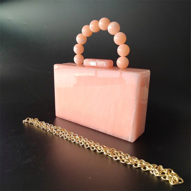 2022 New Fashion Pearl Acrylic Day Box Bags Women Bead Beach Girl Lady Handbag