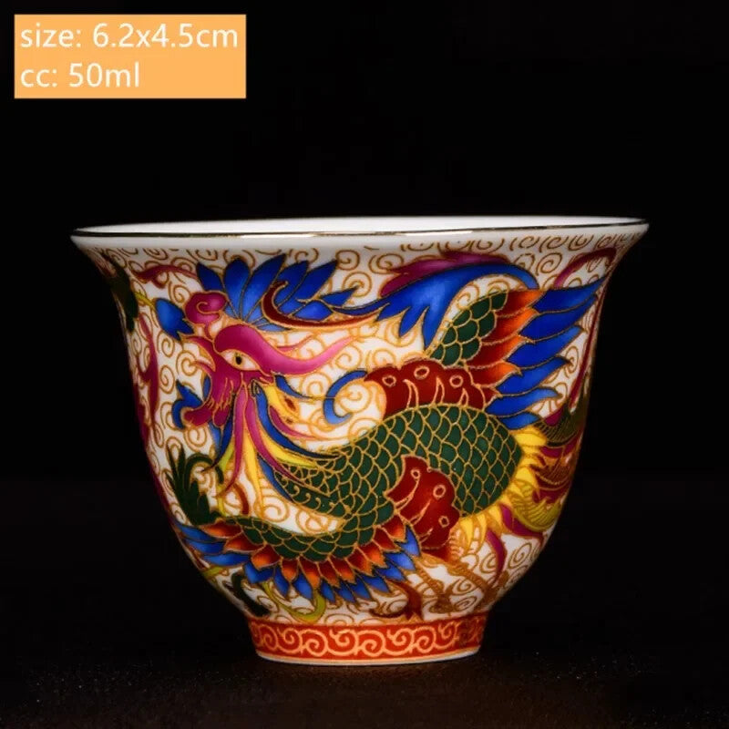 Chinese Handmade Porcelain Tea Cup Dragon and Phoenix Pattern Teacup