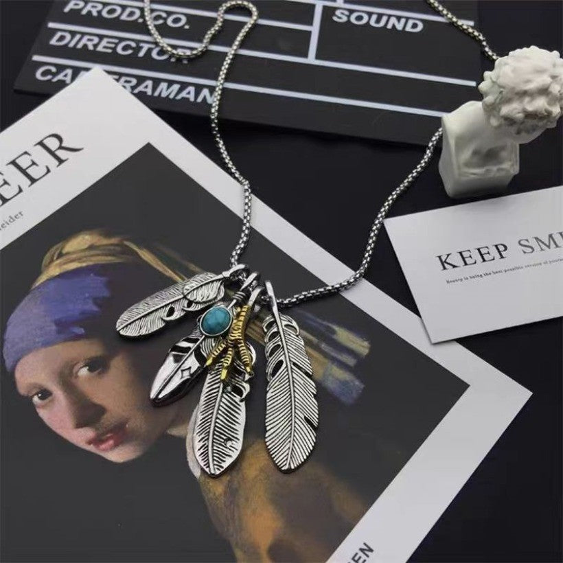 Niche Feather Necklace Hip Hop Ethnic Retro Style Unisex Jewelry