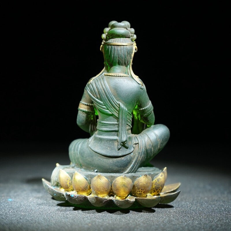 Vintage Antique Peking Glass Buddha Figurine Carving Zen Kwan Yin Statue Opening