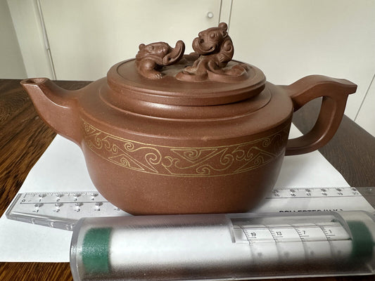Chinese zisha (purple sand) twin beast Yixing teapot replica