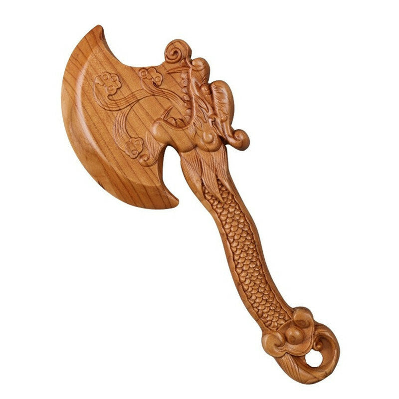 Chinese Lucky Evil Dispel Decoration Axe Feng Shui Peach Wood Carved Amulet