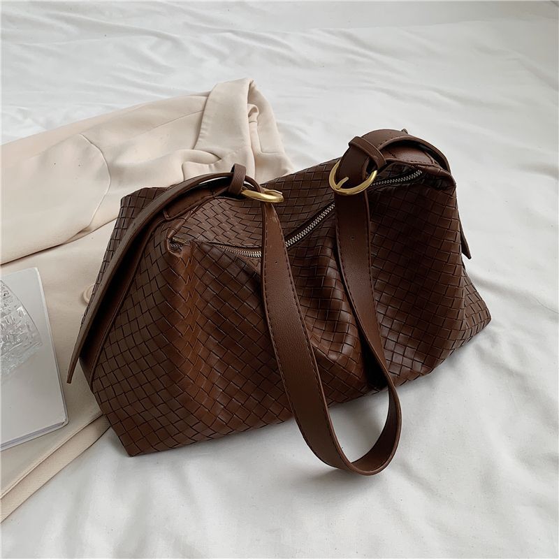Woven Pattern Crossbody Shoulder Bags Wide Strap Large Capacity Hobo Handbags