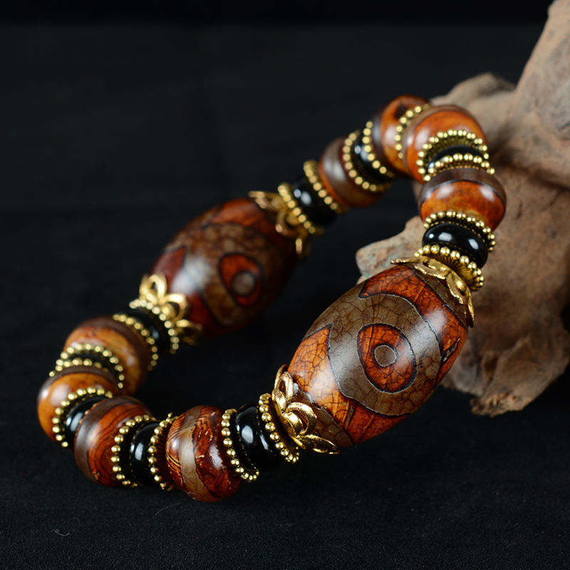 New Natural Nine-Eyed Dzi Bracelet Hand String Beads Chalcedony Agate Beads