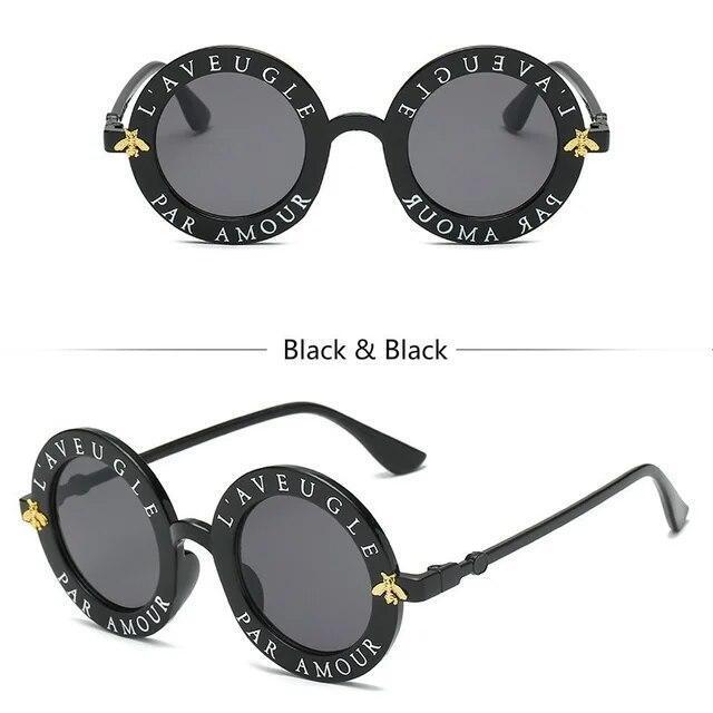 Round Frame Sunglasses Woman Retro Fashion Style Glasses Female Bee Design UV400