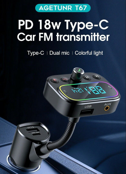 Wireless Bluetooth 5.0 FM Transmitter Radio AUX Adapter USB Car LED Music Player