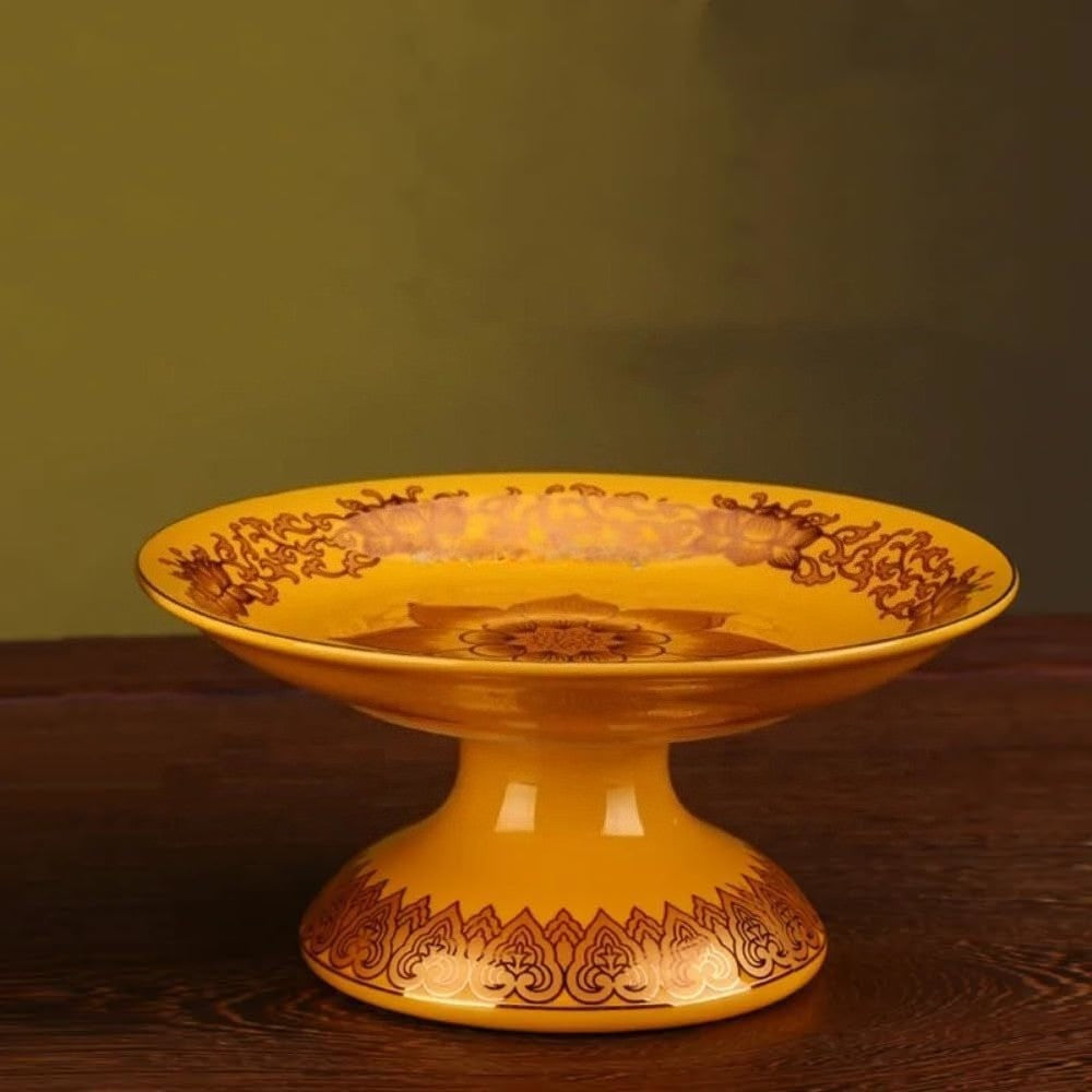 17cm Traditional Buddhism Ceramics Craft Fruit Dish Home Decoration