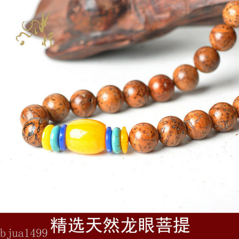 Tibetan Buddhism 108 Dragon Eyes Bodhi Beeswax Prayer Bead Mala Necklace
