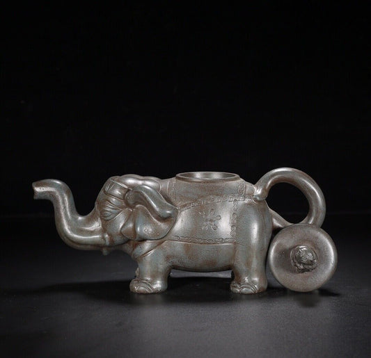 Vintage Chinese Yixing Purple Clay Teapot Zisha Ceramic Carving Elephant Teaware