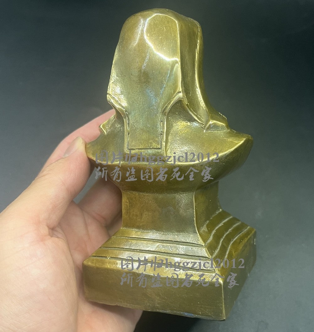 5.1" Brass Genghis Khan Bust Statue Mongol Empire King Table Home Decor Collect