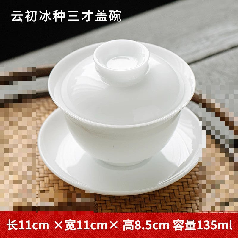 1pc Ice Jade Porcelain San Cai Gaiwan Tea Bowl White Porcelain Kung Fu Tea Set