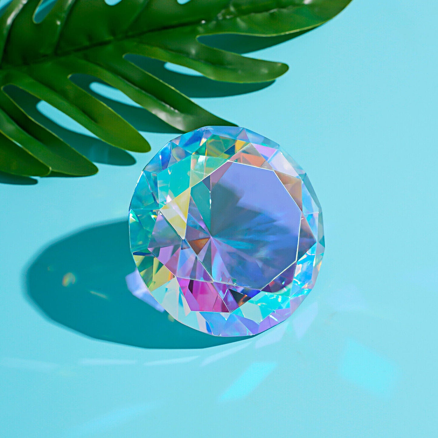 80MM Color AB Coated Crystal Diamond Paperweight With Stand Jewel Wedding Decor