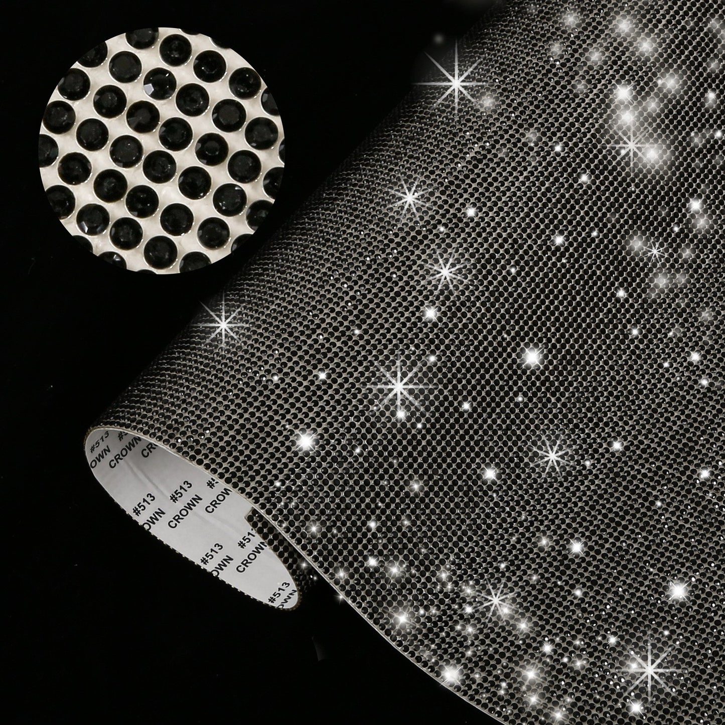 Black DIY Rhinestone Sticker Sheet Self Adhesive Bling Crystal Decal Car Decor