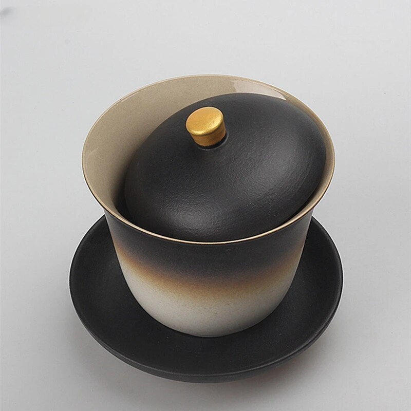 170ml Black Pottery Chinese Gaiwan Wedding Ceramic Tea Infuser Household