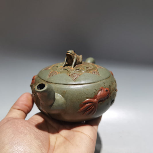 Chinese Yixing Zisha Clay Handmade Exquisite Teapot (青蛙荷叶壶 底款:蒋蓉)