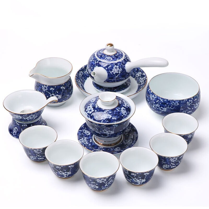Complete Tea Set Blue-and-white Porcelain Tea Pot Gaiwan Matching Cup Filter Net