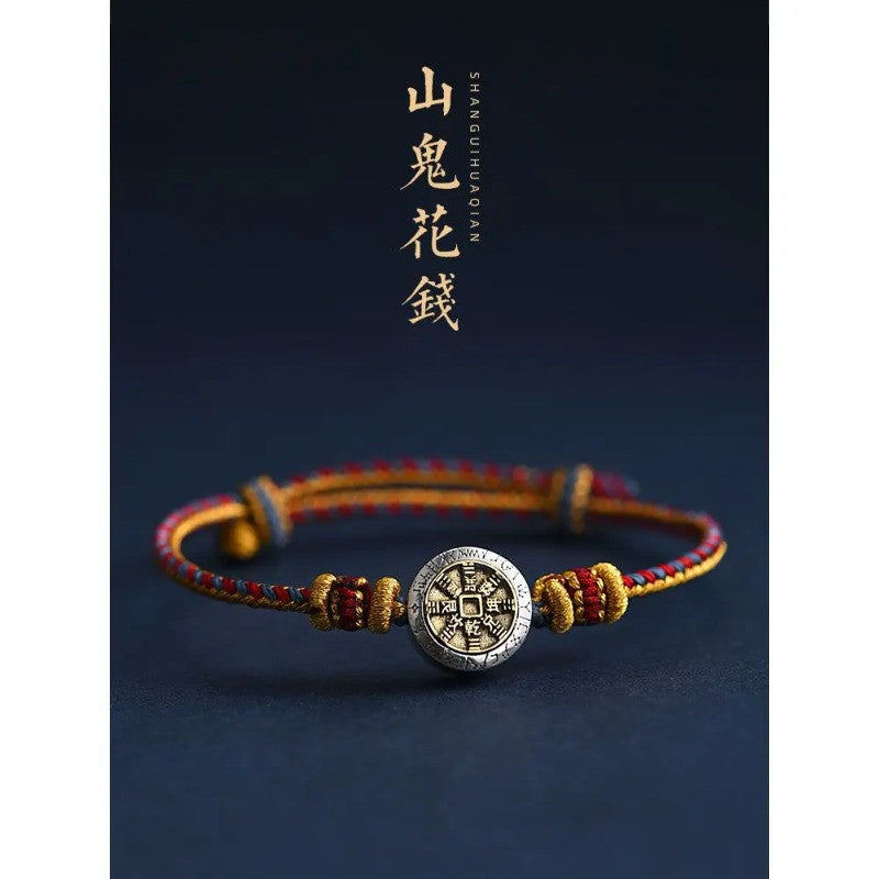 Chinese Retro Sterling Silver Handmade Woven Hand Rope Bracelet Amulet Bangle