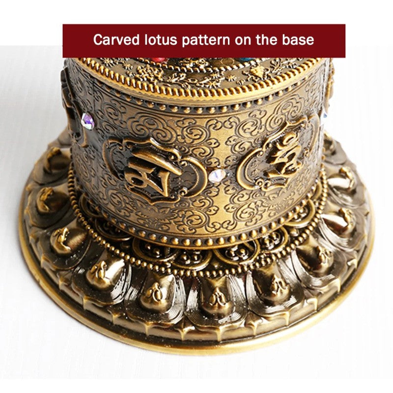 10cm Tibetan Alloy Handcarved Prayer Wheel Rotating Scripture Tube Ornament