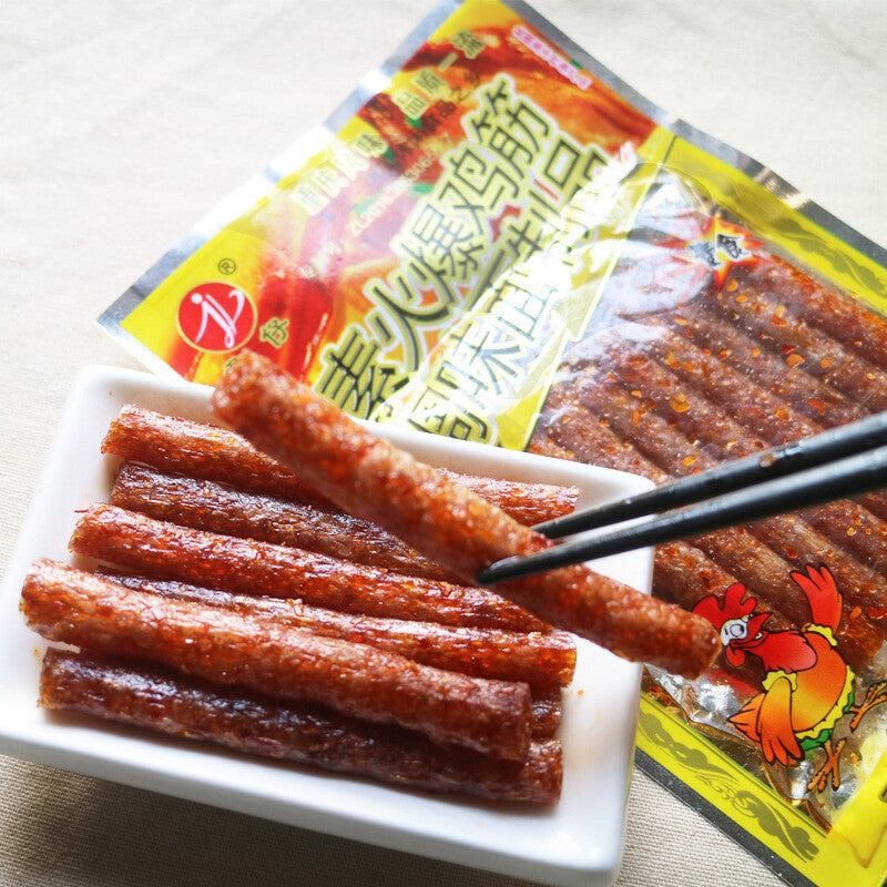 Junzai Vegetarian Hot Chicken Tendon Spicy Strips 50 Bags Snacks君仔素火爆鸡筋辣条50包麻辣零食